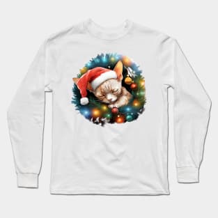 Lazy Devon Rex Cat At Christmas Long Sleeve T-Shirt